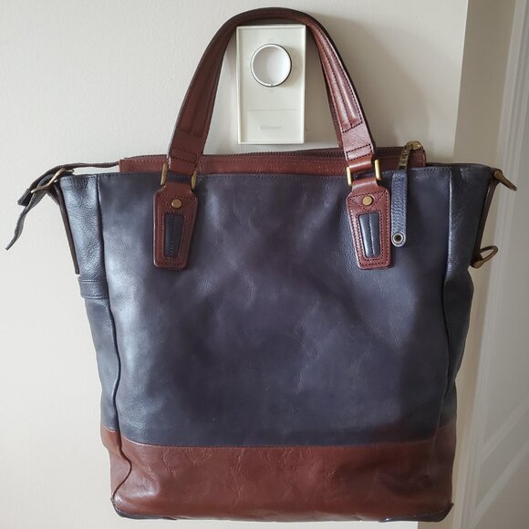 Master-piece GLOSS v2 Leather Tote Bag – Navy × Brown – Made in Japan – 2way - Picture 2 of 13